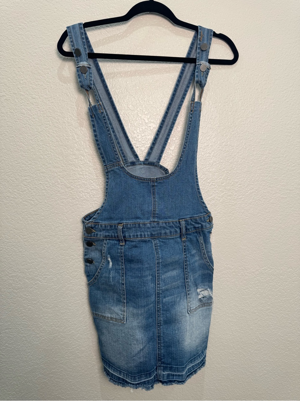 Hot Topic Denim Overall Dress Womens M Distressed Jean Skirtall Y2K Grunge